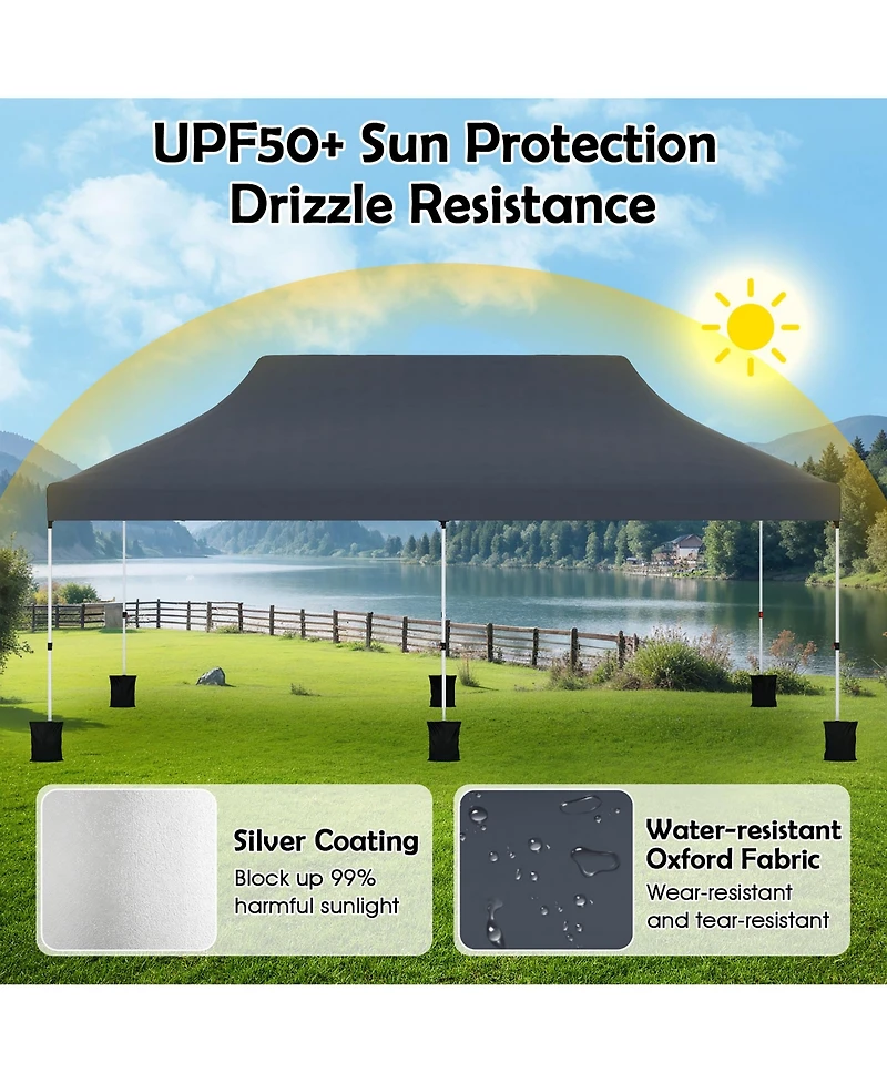 Gymax 10 x 20FT Pop-up Canopy Tent Folding Instant Sun Shelter w/ 3 Adjustable Heights