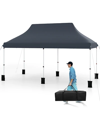 Gymax 10 x 20FT Pop-up Canopy Tent Folding Instant Sun Shelter w/ 3 Adjustable Heights