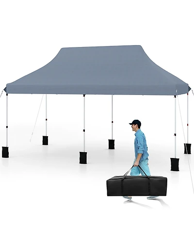 Gymax 10 x 20FT Pop-up Canopy Tent Folding Instant Sun Shelter w/ 3 Adjustable Heights
