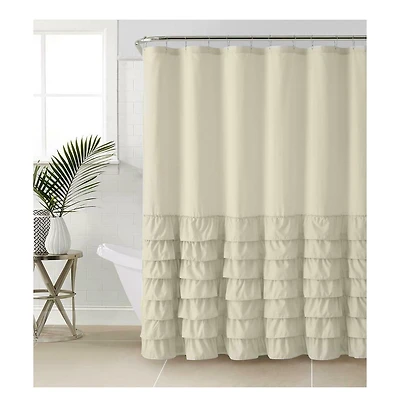 Kate Aurora Boho Chic Matelasse Ruffled Taupe Fabric Shower Curtain - 72 in. Long
