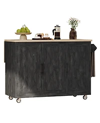 Casainc 51.2" Farmhouse Kitchen Cart with Drop Leaf, Textured Finish, Storage and Towel Rack
