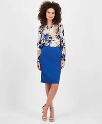 Kasper Floral-Print V-Neck Long-Sleeve Top, Regular & Petite