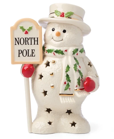 Lenox Happy Holly Days North Pole Snowman Lit Figurine