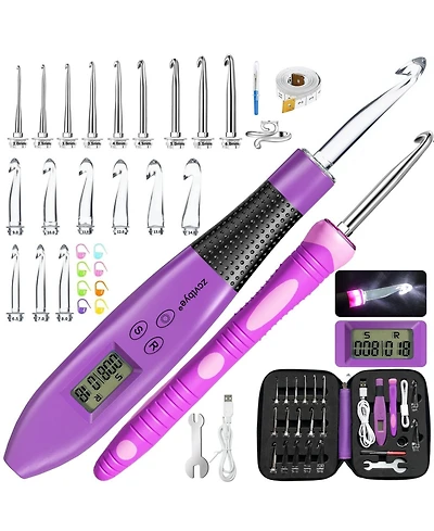 Zcvtbye 18 Size Counting Crochet Hooks Set, Light Up Crochet Hooks for Stitch & Row Counter, Lighted Crochet Needles Kit with Case,Purple