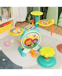Mecale 3-Piece Electric Kids Drum Set with Microphone Stool Pedal