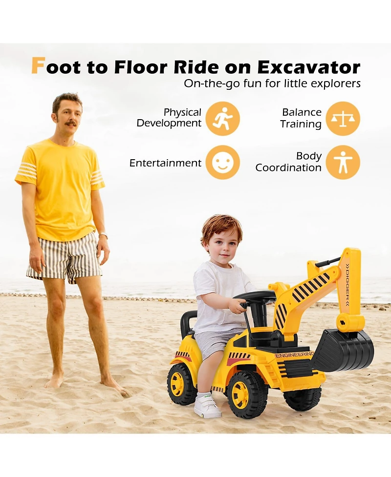 Gymax Kids Ride on Excavator w/ Adjustable Shovel Anti-Tipping Block Engine Sound