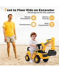 Gymax Kids Ride on Excavator w/ Adjustable Shovel Anti-Tipping Block Engine Sound