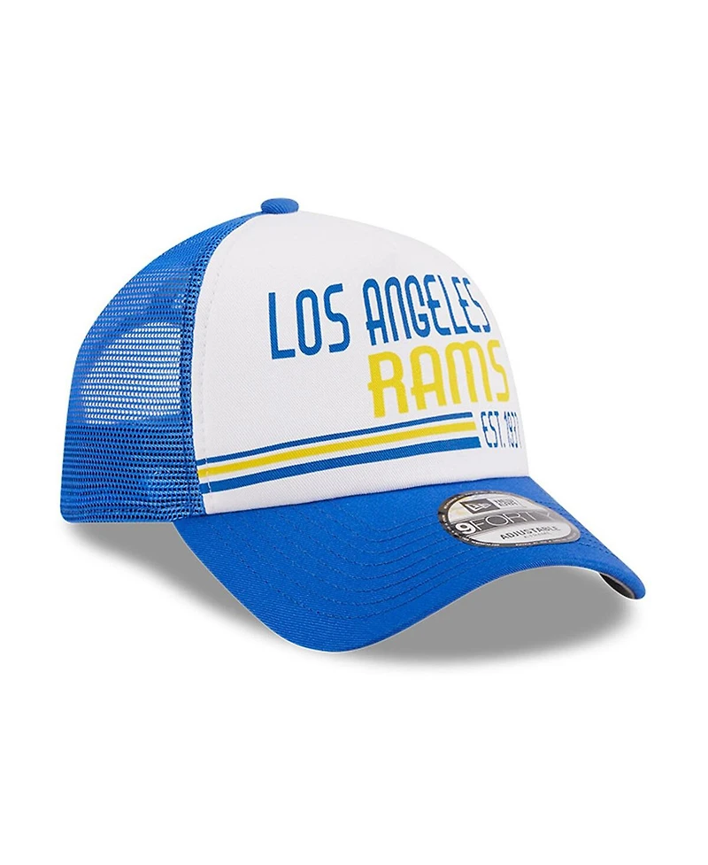 New Era Men's White/Royal Los Angeles Rams Stacked A-Frame Trucker 9FORTY Adjustable Hat