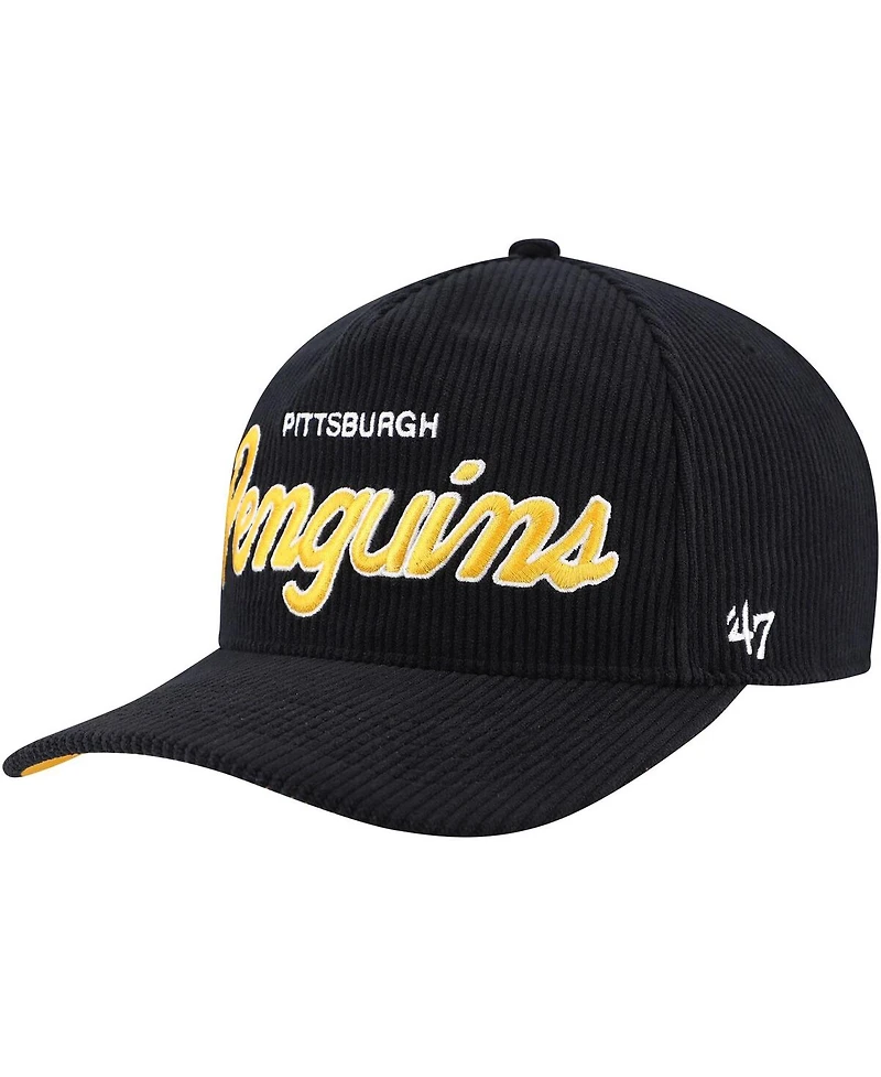 '47 Brand Men's Black Pittsburgh Penguins Crosstown Corduroy Hitch Adjustable Hat