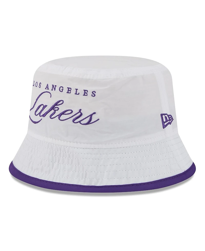 New Era Men's White/Purple Los Angeles Lakers 2025 Nba Draft Nylon Bucket Hat