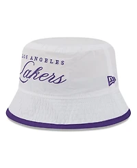 New Era Men's White/Purple Los Angeles Lakers 2025 Nba Draft Nylon Bucket Hat