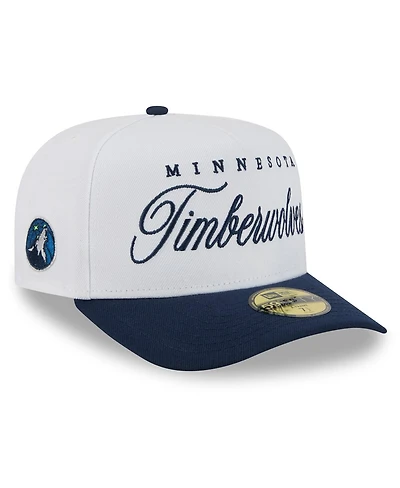 New Era Men's White/Navy Minnesota Timberwolves 2025 Nba Draft A-Frame 59FIFTY Fitted Hat
