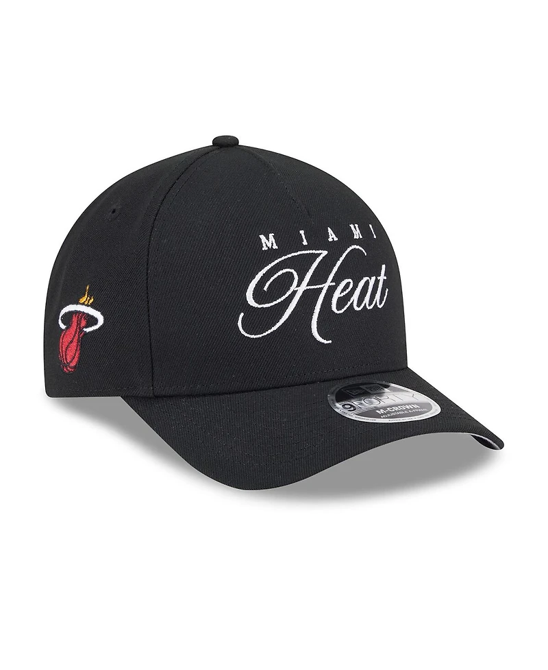 New Era Men's Black Miami Heat 2025 Nba Draft M-Crown A-Frame 9FORTY Adjustable Hat