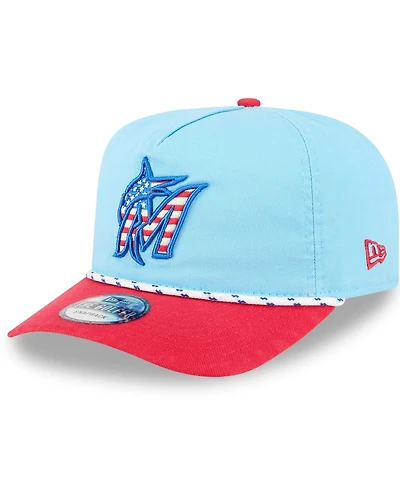 New Era Men's Light Blue/Red Miami Marlins 2025 Fourth of July Golfer Snapback Hat