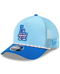 New Era Men's Light Blue/Royal Los Angeles Dodgers 2025 Fourth of July 9FORTY A-Frame M-Crown Adjustable Trucker Hat