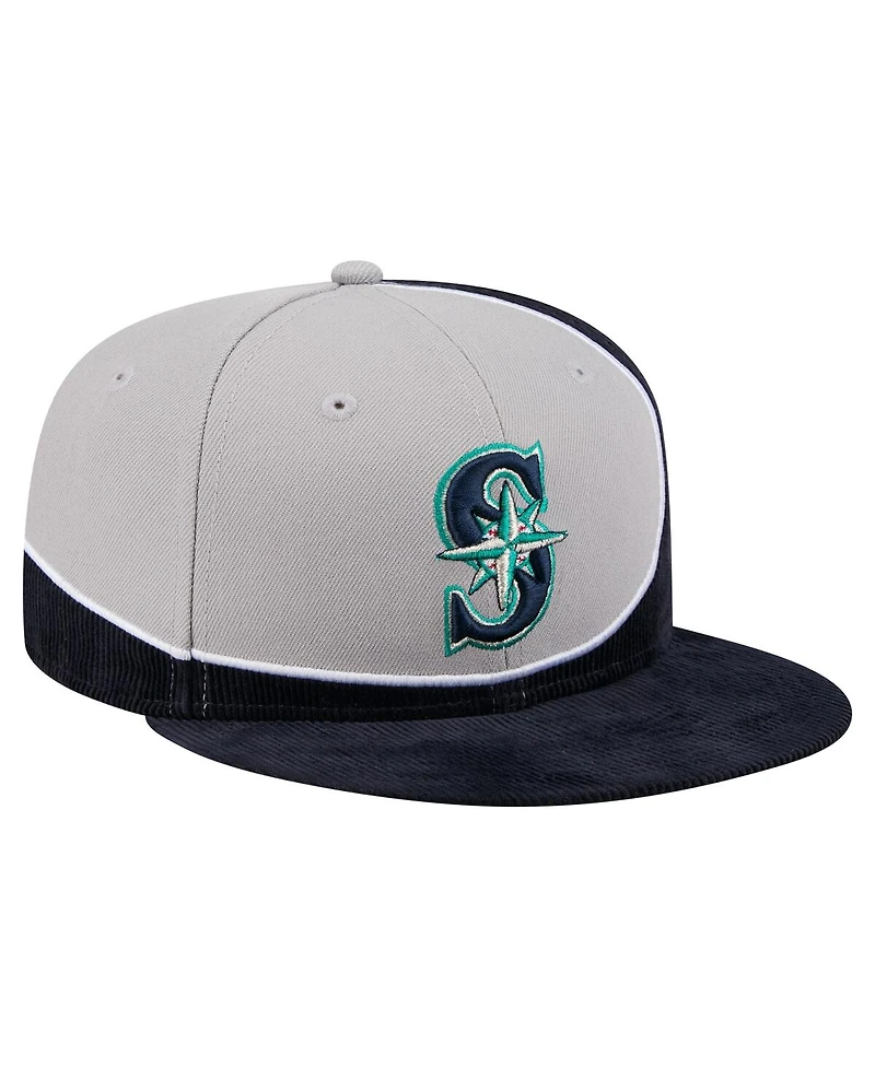 New Era Men's Navy/Gray Seattle Mariners Retro Split Corduroy Snapback Hat