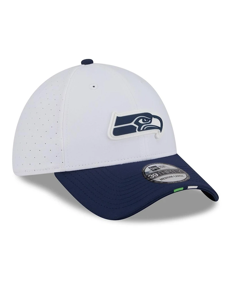 New Era Men's White/College Navy Seattle Seahawks 2025 Nfl Training Camp 39THIRTY Flex Hat