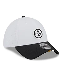New Era Men's White/Black Pittsburgh Steelers 2025 Nfl Training Camp 39THIRTY Flex Hat