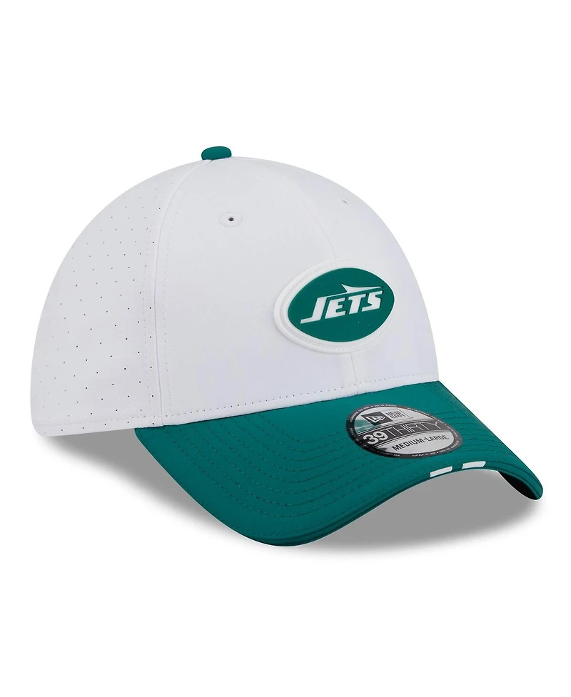 New Era Men's White/Green York Jets 2025 Nfl Training Camp 39THIRTY Flex Hat