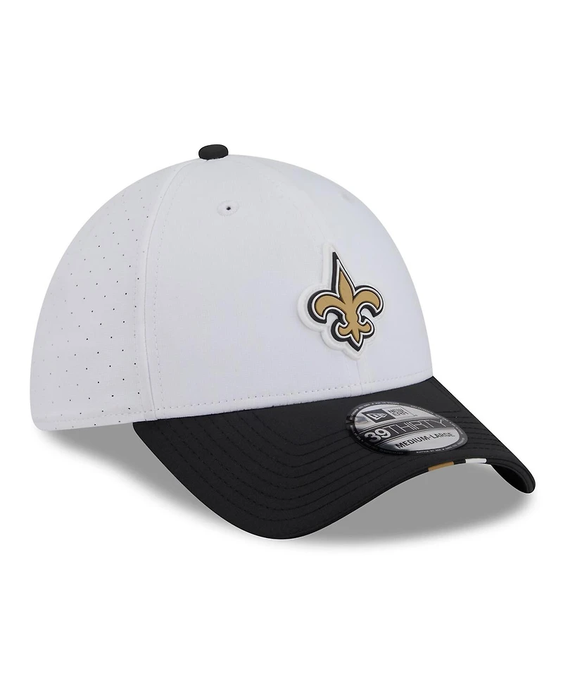 New Era Men's White/Black Orleans Saints 2025 Nfl Training Camp 39THIRTY Flex Hat