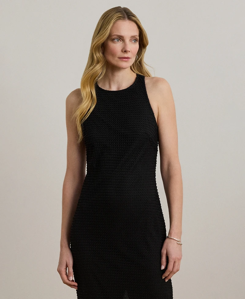 Lauren Ralph Women's Beaded Netting Sleeveless Cocktail Dress