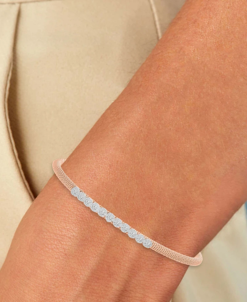 Round-Cut Cubic Zirconia Mesh Cuff Bracelet Sterling Silver or 14k Gold Rose Over