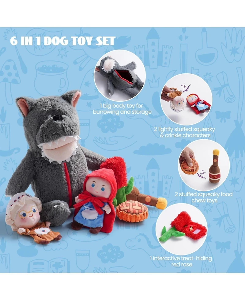 Nocciola 6 in 1 Little Red Riding Hood Plush Dog Toys, Fairy tale Puzzle Dog Toy
