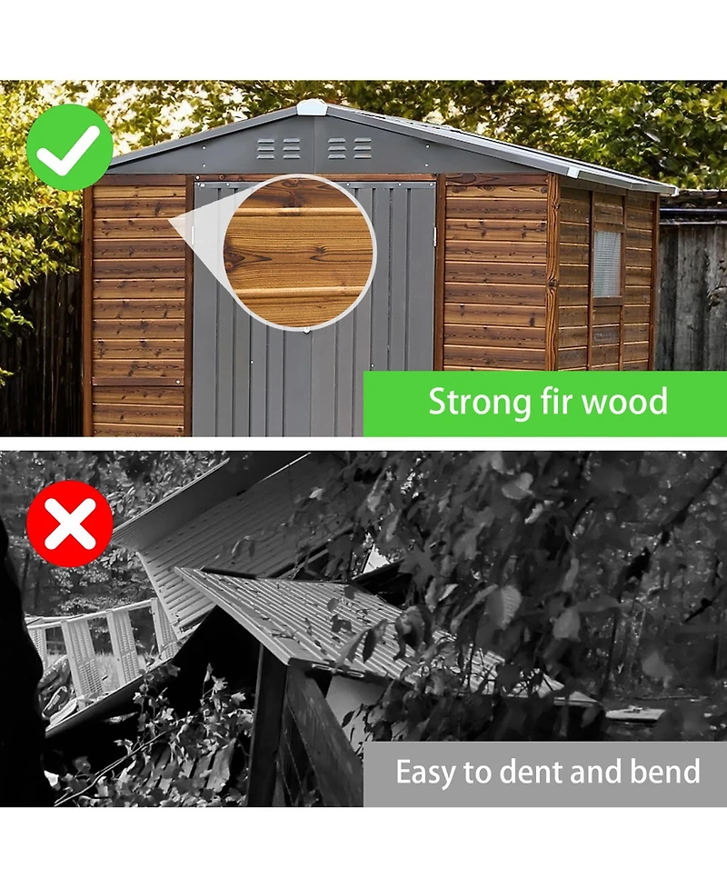 Mondawe 6x8FT Iron-Wood Outdoor Storage Tool Shed with Lockable Door and Windows