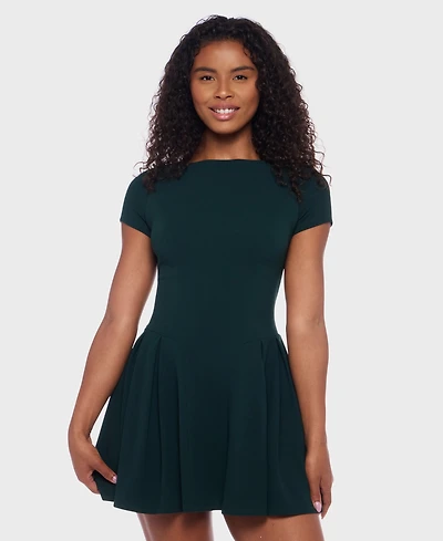 B Darlin Juniors' Scuba Crepe Short-Sleeve Fit & flare Dress
