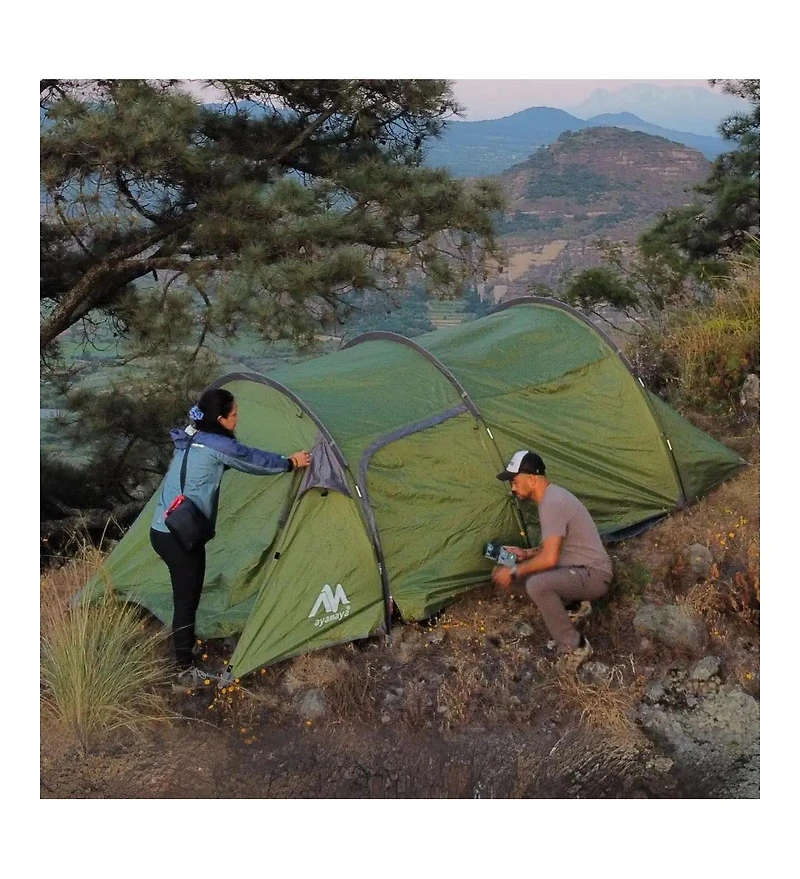 Ayamaya TrekPort Tunnel Camping Tent – 2–4 Person 3-Season Waterproof Shelter with Sleeping Room, Vestibule, Mesh Doors & Side Access for Camping