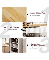 Casainc 55.5" Kitchen Storage Island With Drop Leaf, Barn Door, Power Outlet, Spice Rack (No Stools)