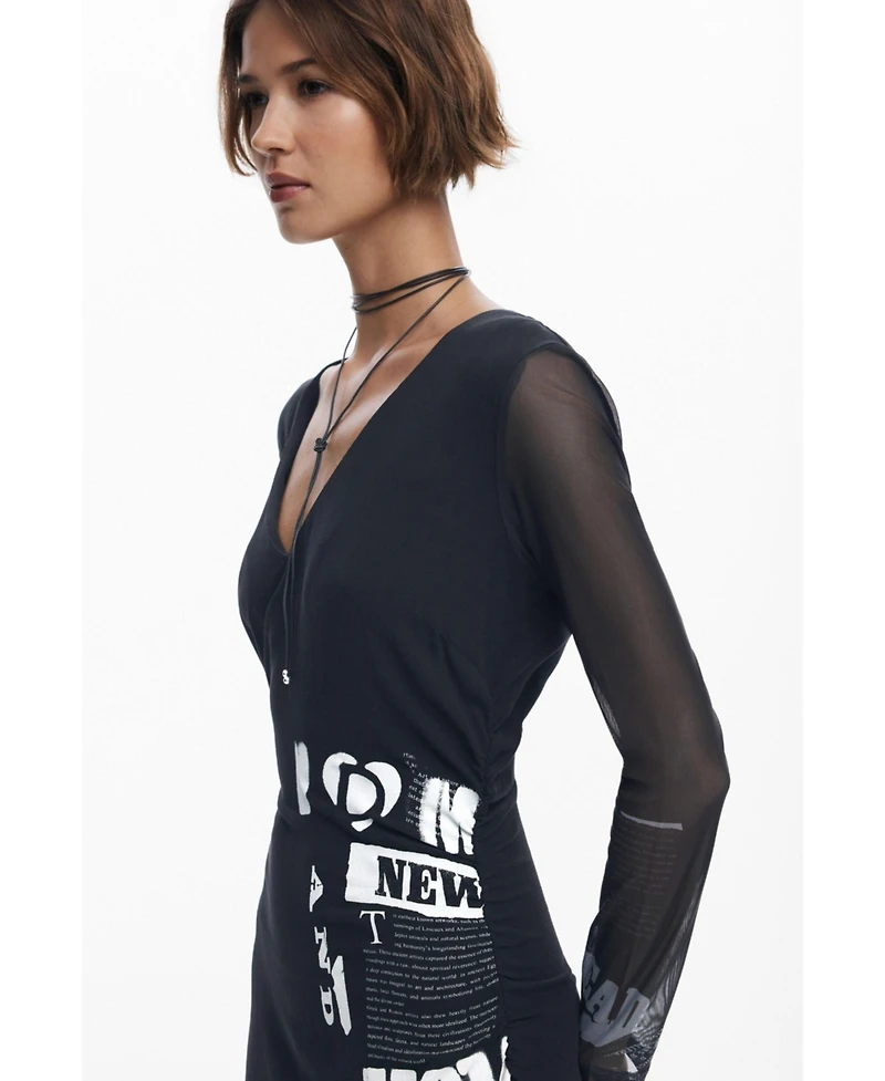 Desigual Women's Ruched newspaper dress