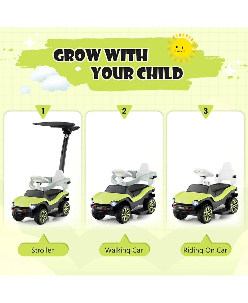 Gymax 3-in-1 Licensed Volkswagen Kids Ride on Push Car Sliding Car w/ Music & Light