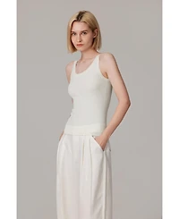 Jennie Liu Women's Scoop Neck Tank Top | 75% Merino Wool 25% Silk Ultra-Soft Layering Essential Natrual Moisture Wicking Sweater