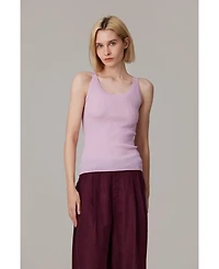 Jennie Liu Women's Scoop Neck Tank Top | 75% Merino Wool 25% Silk Ultra-Soft Layering Essential Natrual Moisture Wicking Sweater