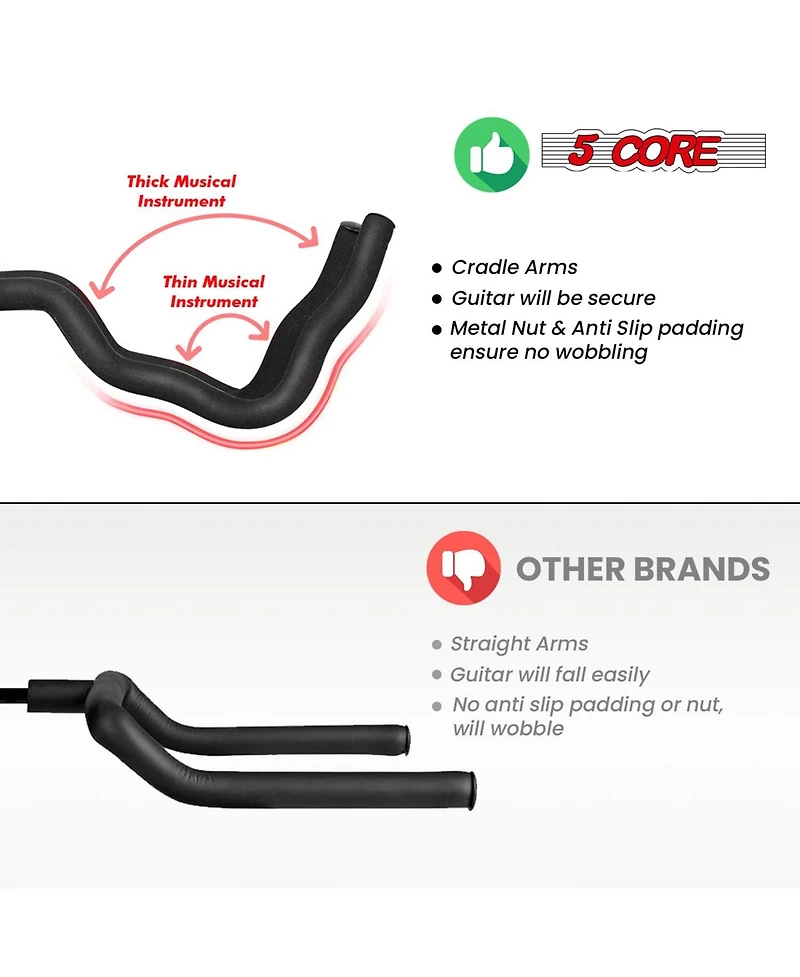 5Core Guitar Stand Pair Floor Folding Holder Soporte Para Guitarra for Acoustic Electric Bass