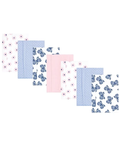 Hudson Baby Infant Girl Cotton Flannel Burp Cloths, Blush Navy Floral 7-Pack, One