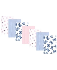 Hudson Baby Infant Girl Cotton Flannel Burp Cloths, Blush Navy Floral 7-Pack, One