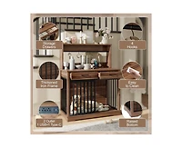 38" Wooden Kitchen Cabinet with 2 Storage Drawers and Shelves Dog Crate