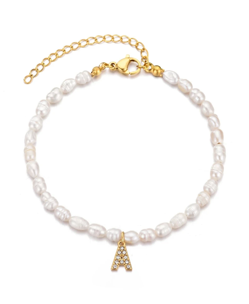 Adornia Gold Freshwater Cultivated Pearl Cubic Zirconia Letter Bracelet