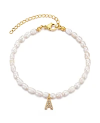 Adornia Gold Freshwater Cultivated Pearl Cubic Zirconia Letter Bracelet
