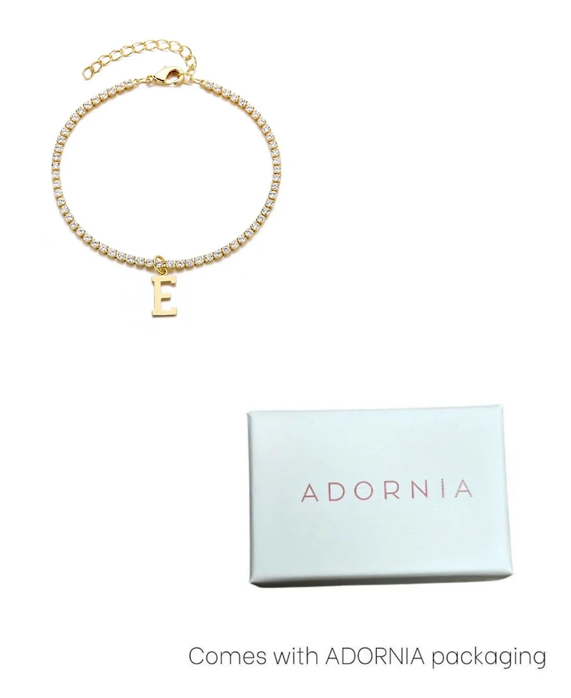 Adornia Gold Crystal Initial Charm Tennis Bracelet