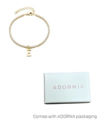 Adornia Gold Crystal Initial Charm Tennis Bracelet