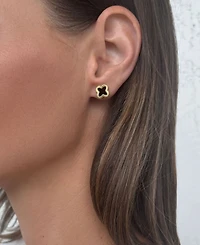 Adornia Gold Fluted Edge Black Clover Stud Earrings