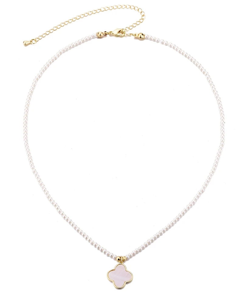 Adornia Gold Mother of Pearl Strand Clover Pendant Necklace