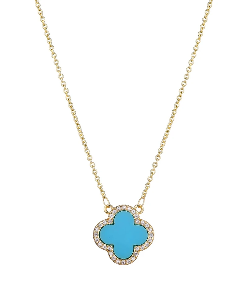 Adornia Cubic Zirconia Turquoise Halo Clover Pendant Necklace