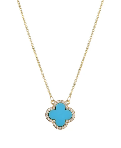 Adornia Cubic Zirconia Turquoise Halo Clover Pendant Necklace