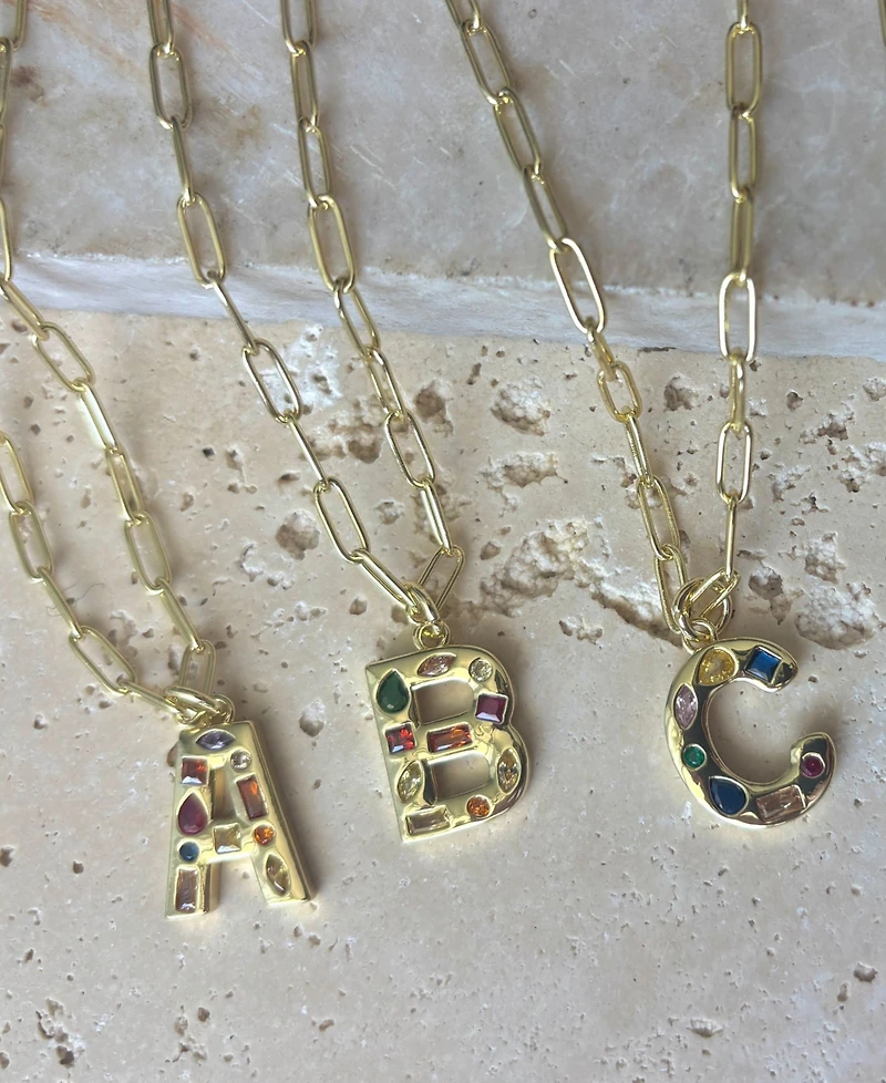 Adornia Gold Crystal Funky Initial Paperclip Chain Necklace