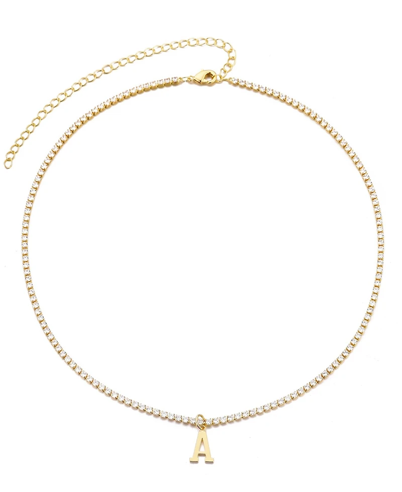 Adornia Gold Crystal Initial Charm Tennis Necklace