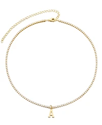 Adornia Gold Crystal Initial Charm Tennis Necklace